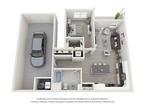 Floor plan for 1 bed, 1 bath, 785 sqft